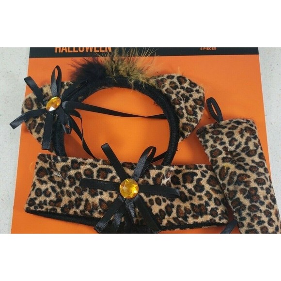 Halloween Cat Accessories Cheetah Leopard Cosplay Headband Choker Tail Cuffs NEW - Picture 3 of 7